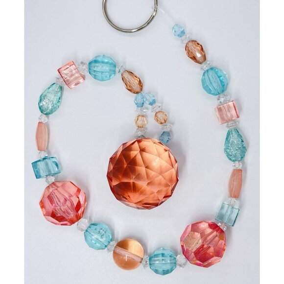 Beaded Suncatcher Blue Peach Crystal Prism Hanging Patio Decor Yard Art - Picture 2 of 8